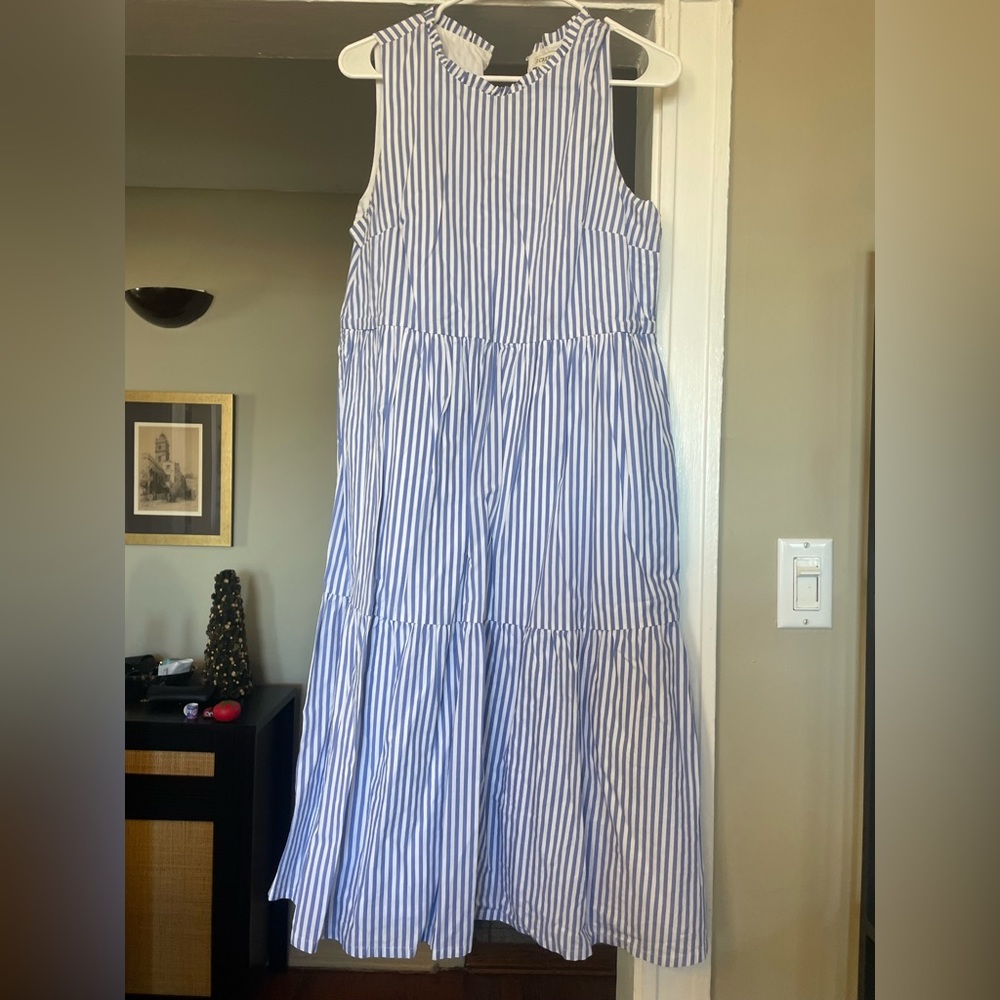 Blue and white stripe midi dress